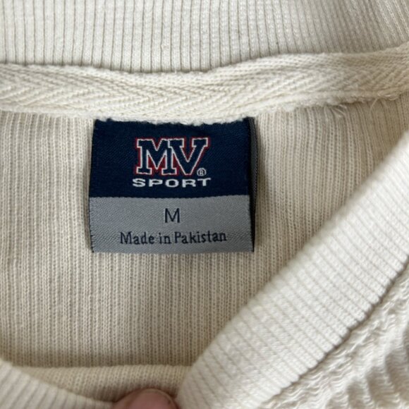 MV Sport Vintage Midwest Pullover Sweatshirt Size M Cream Ribbed College Green - Picture 2 of 6
